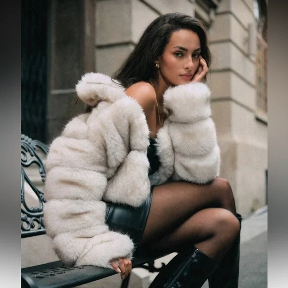 Luxury quilted faux fur jacket vintage style coat zip up black - Picture 8 of 13